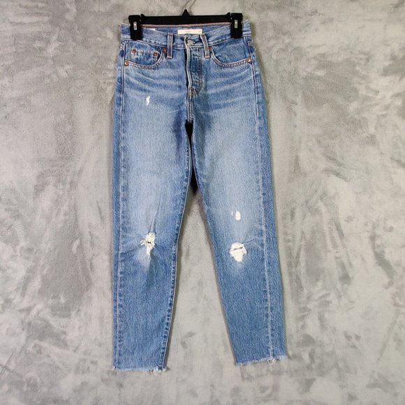 Levi's Denim - Levis Premium Jeans Women 24 Blue Wedgie Straight High Rise Denim Ripped Pants